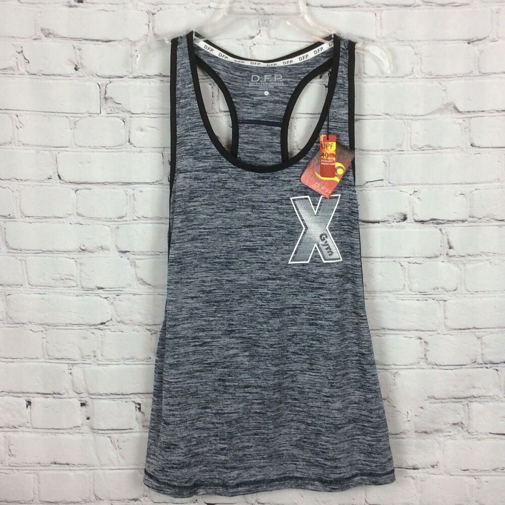D.F.P. Dri Fit Tank Top Women’s Size XL Racerback Workout Shirt Heather/Navy Gym